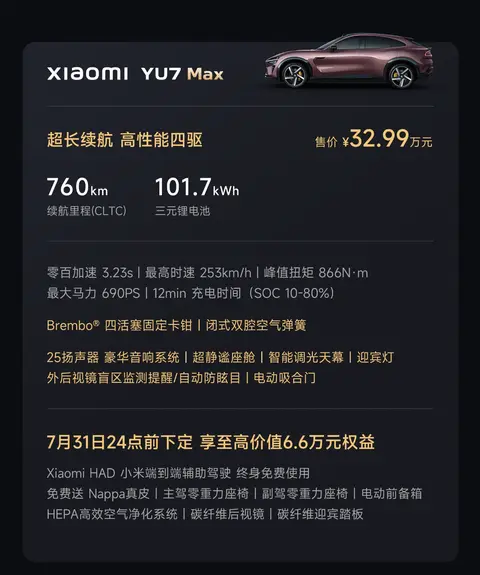 小米汽车_小米SU7 Ultra配置下架_小米SU7 8月购车政策